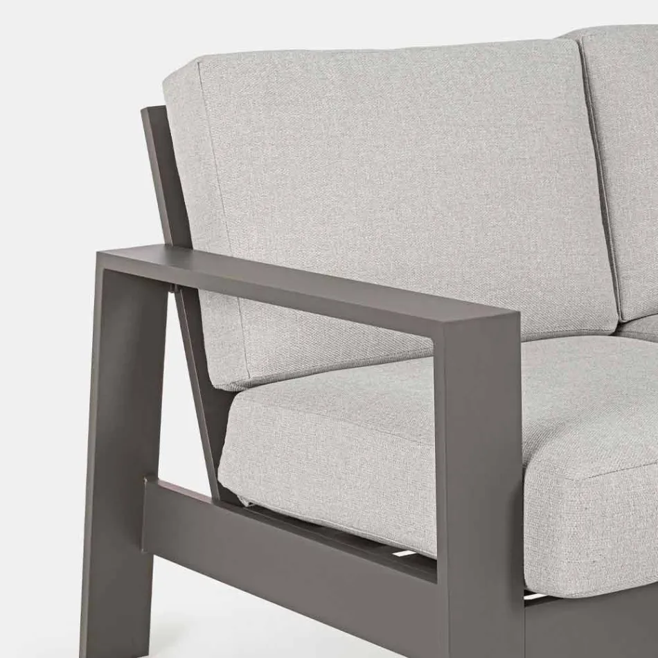 Composição da sala de estar externa em alumínio com almofadas de tecido - Yoshi Viadurini