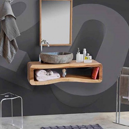 Composição suspensa de móveis de banheiro em madeira teca moderna - Kristi Viadurini