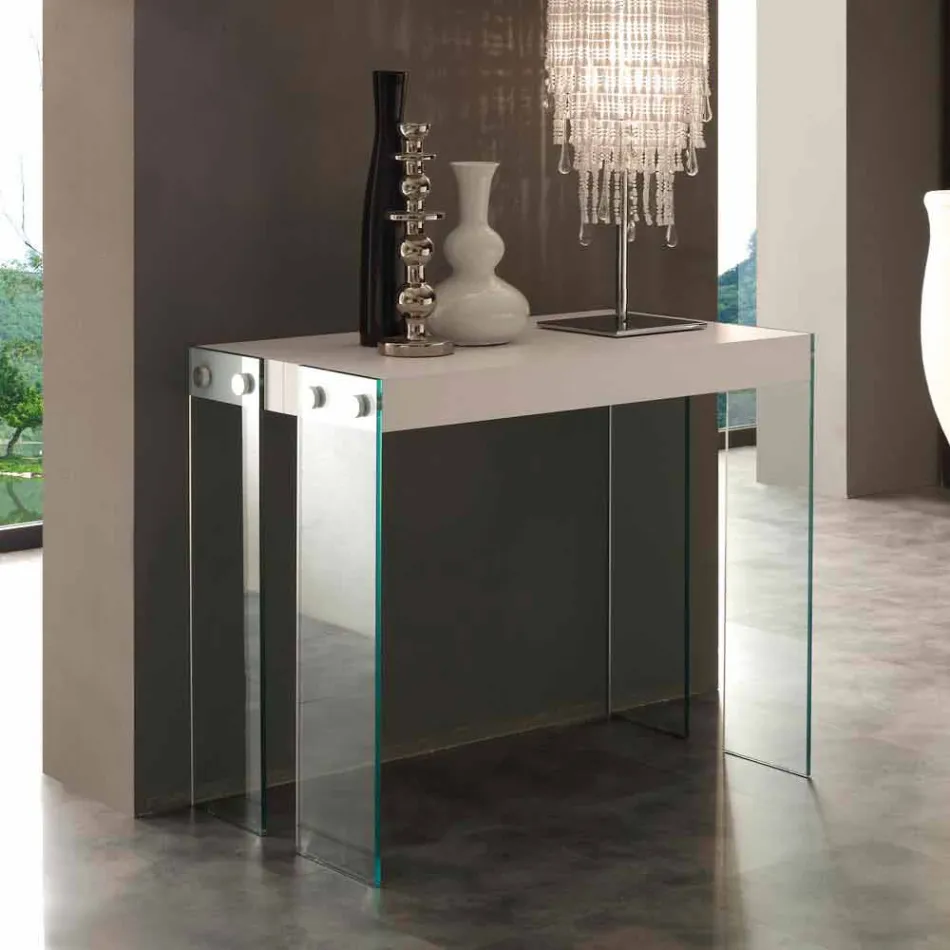 Console extensível de design moderno com pés de vidro temperado Miss Viadurini