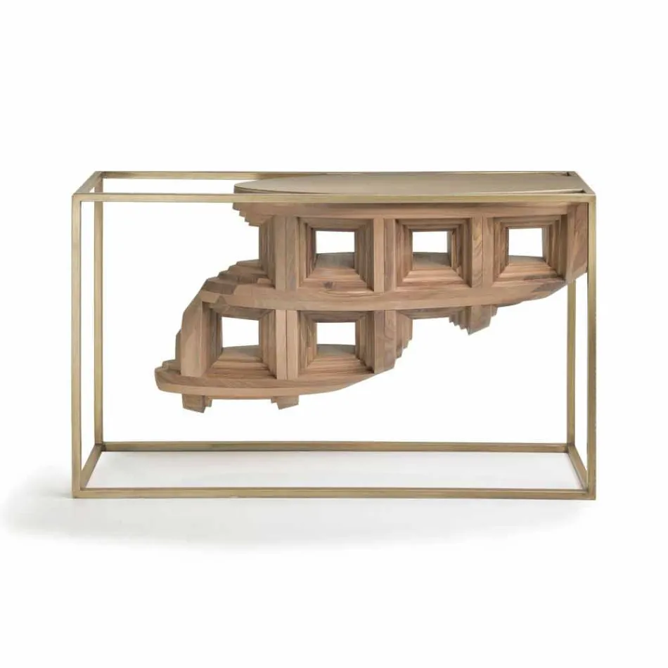 Consola de design de luxo em madeira maciça de nogueira e metal Pardo Viadurini