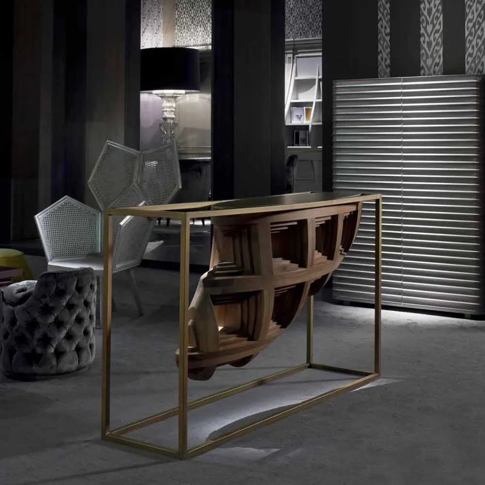Consola de design de luxo em madeira maciça de nogueira e metal Pardo Viadurini