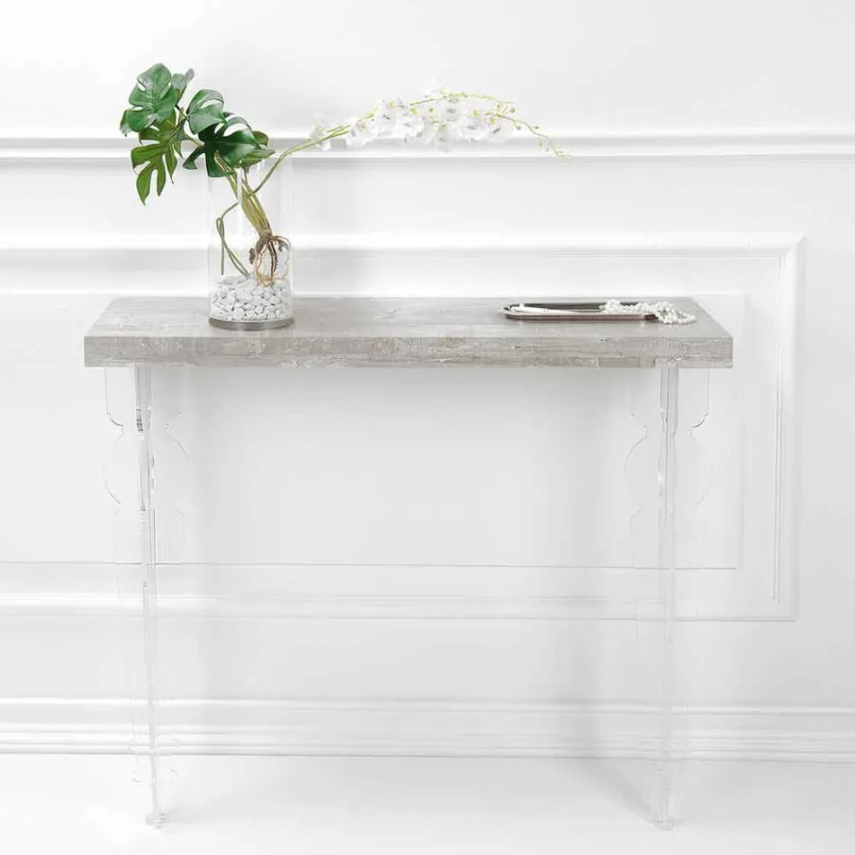 Mesa de console de parede em madeira branco cinza ou Corten e Plexiglass - Leopardi Viadurini