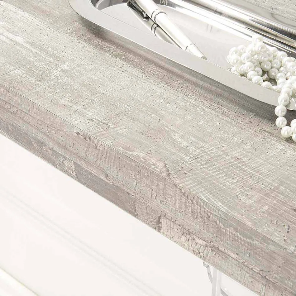 Mesa de console de parede em madeira branco cinza ou Corten e Plexiglass - Leopardi Viadurini