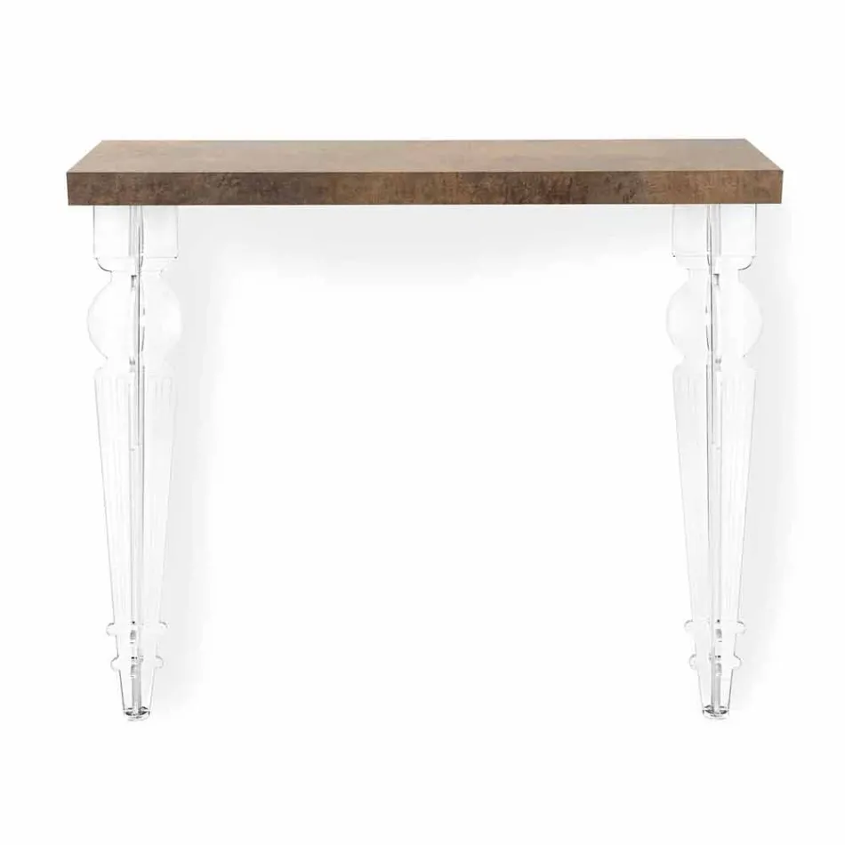 Mesa de console de parede em madeira branco cinza ou Corten e Plexiglass - Leopardi Viadurini