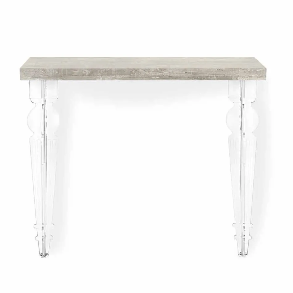 Mesa de console de parede em madeira branco cinza ou Corten e Plexiglass - Leopardi Viadurini