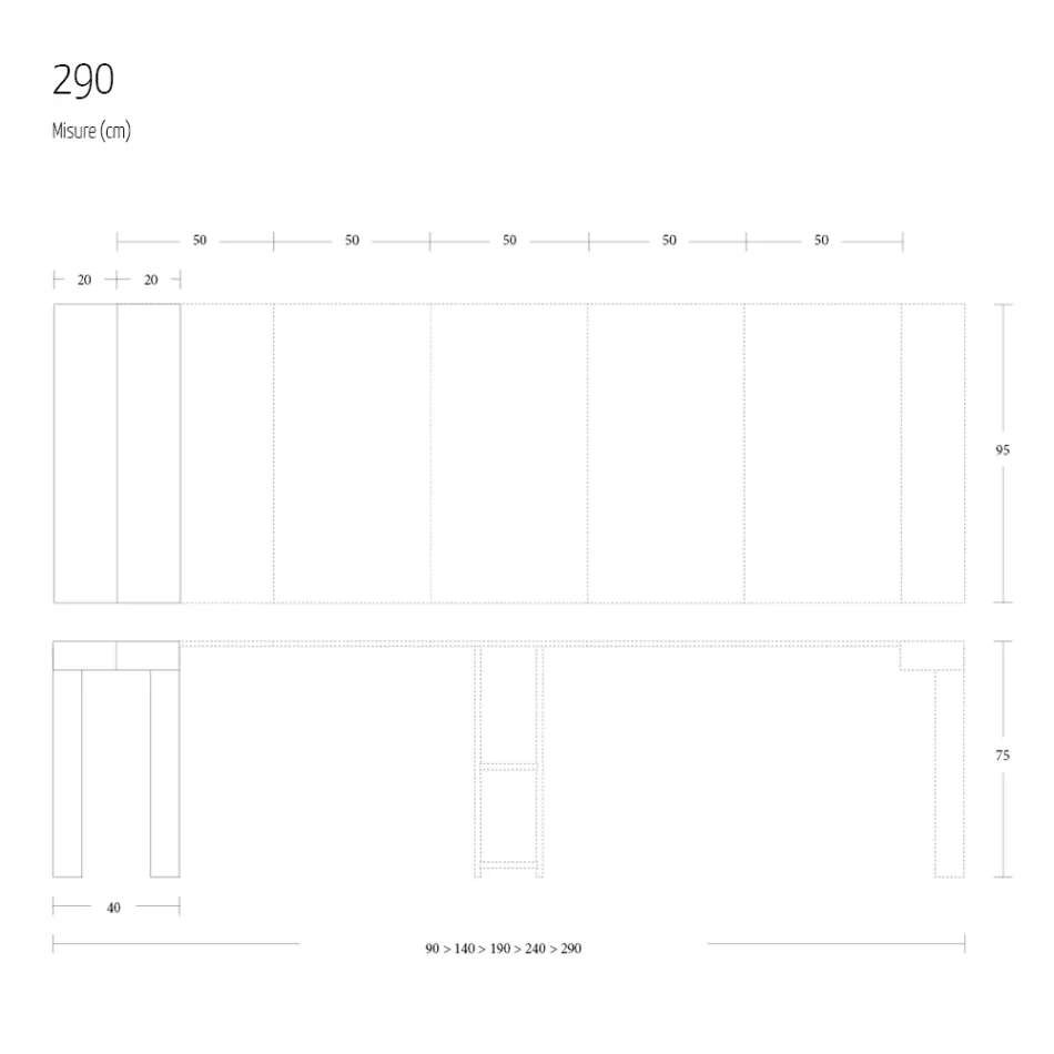Consola extensível até 290 cm em madeira melamina Made in Italy - Paride Viadurini