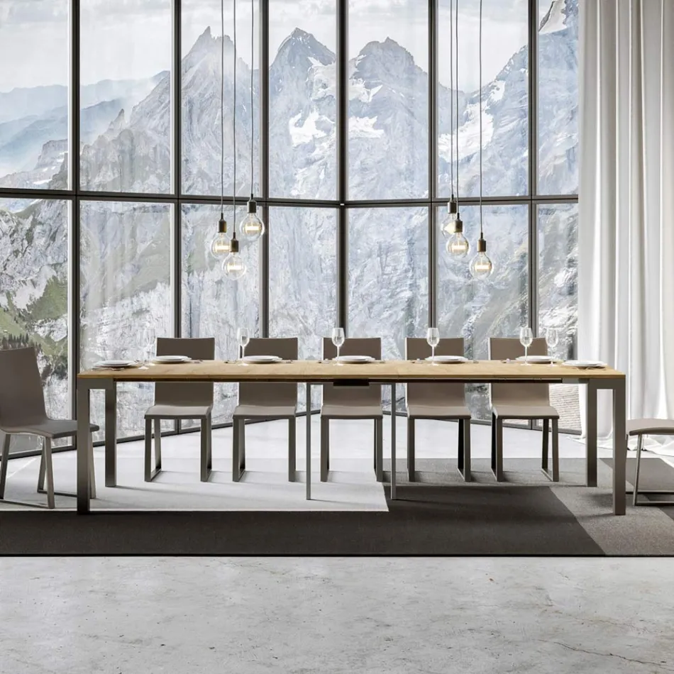 Console extensível de design moderno em madeira e ferro fabricado na Itália - Nunca Viadurini