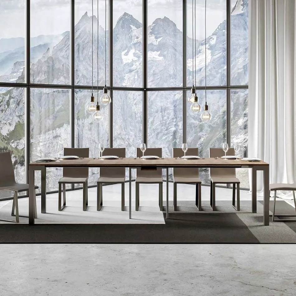 Console extensível de design moderno em madeira e ferro fabricado na Itália - Nunca Viadurini