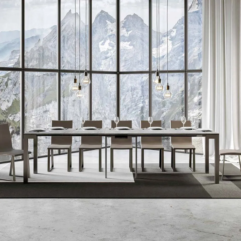 Console extensível de design moderno em madeira e ferro fabricado na Itália - Nunca Viadurini