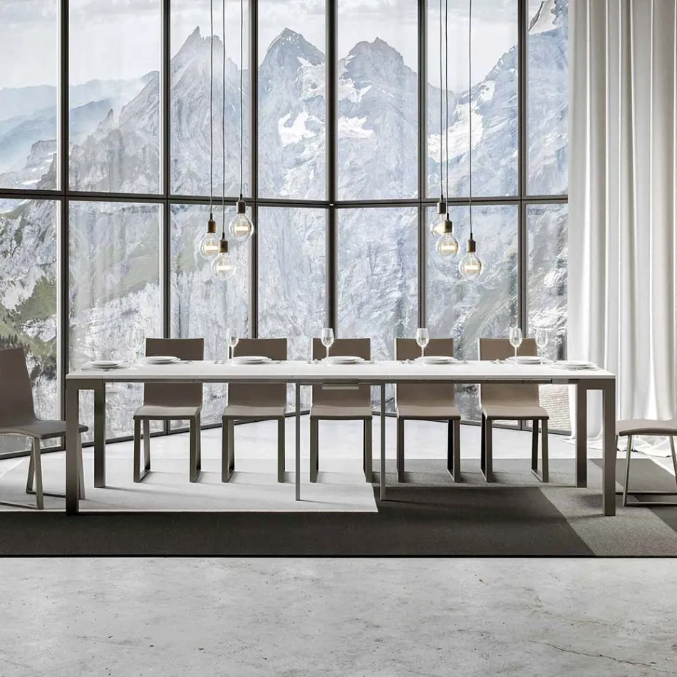 Console extensível de design moderno em madeira e ferro fabricado na Itália - Nunca Viadurini