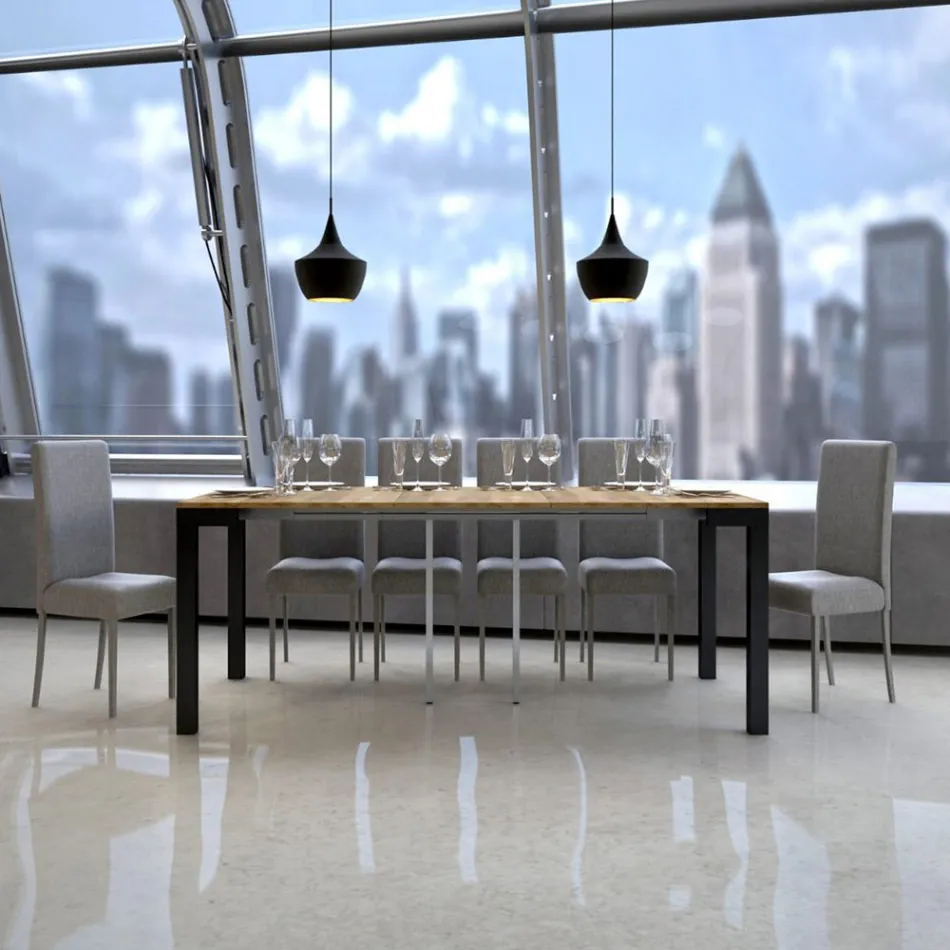 Console extensível de design moderno em madeira e ferro fabricado na Itália - Nunca Viadurini