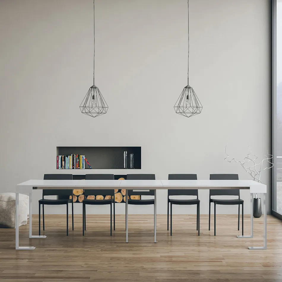 Console extensível até 300 cm com moldura branca Made in Italy - Tesoro Viadurini