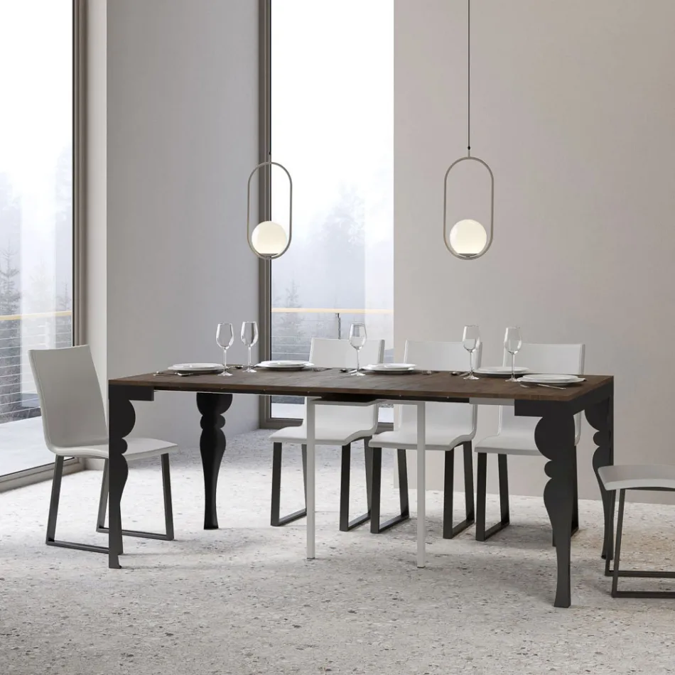 Console extensível moderno em madeira antracite e metal fabricado na Itália - Sassone Viadurini