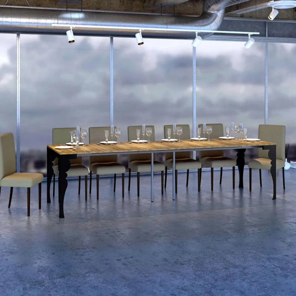 Console extensível moderno em madeira antracite e metal fabricado na Itália - Sassone Viadurini