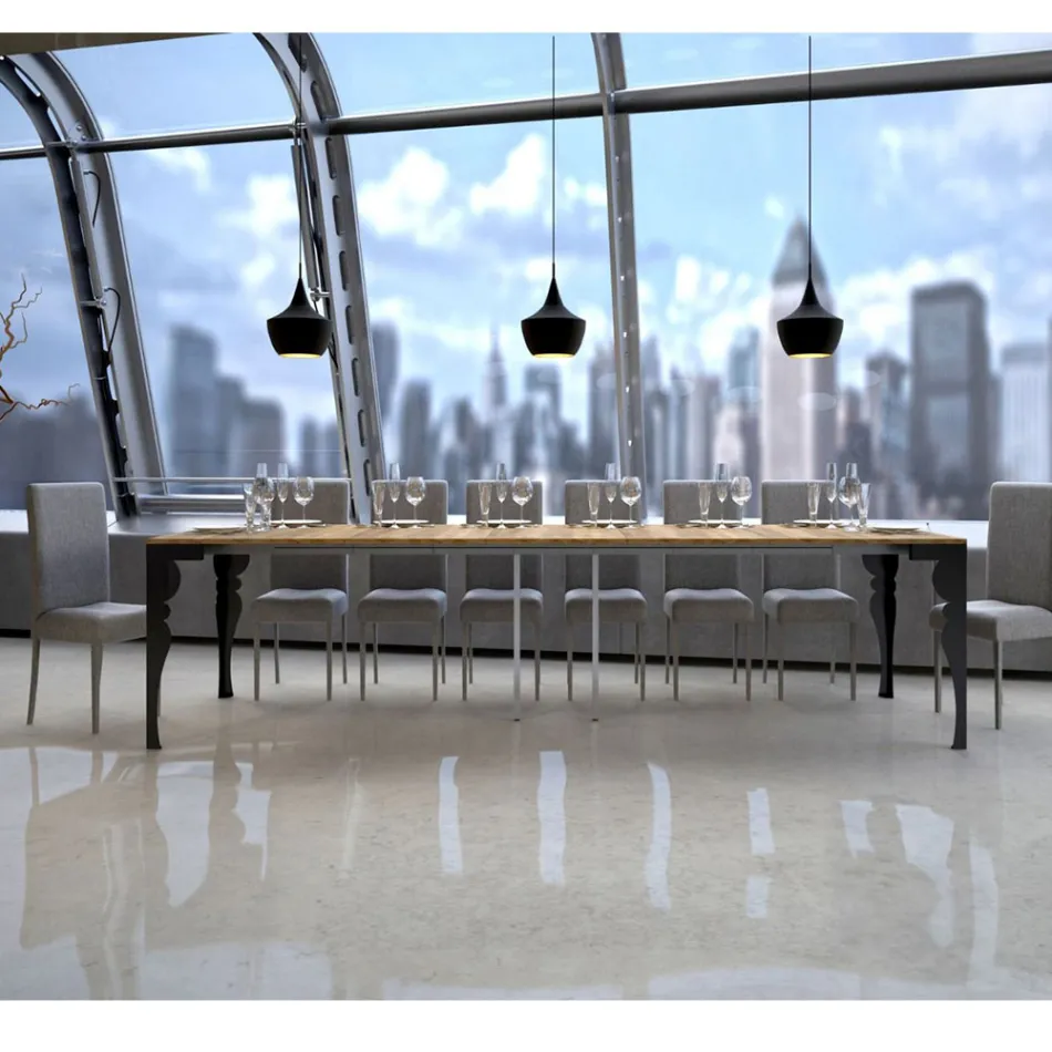 Console extensível moderno em madeira antracite e metal fabricado na Itália - Sassone Viadurini