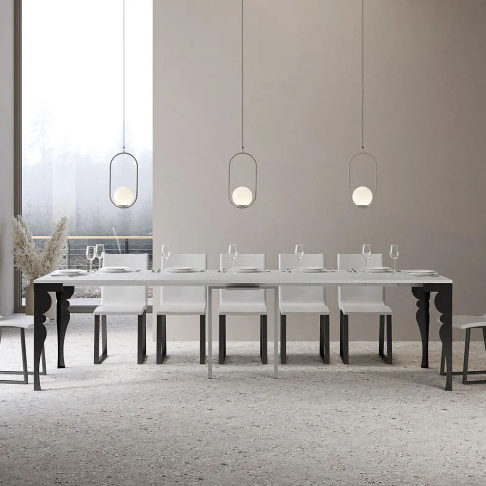 Console extensível moderno em madeira antracite e metal fabricado na Itália - Sassone Viadurini