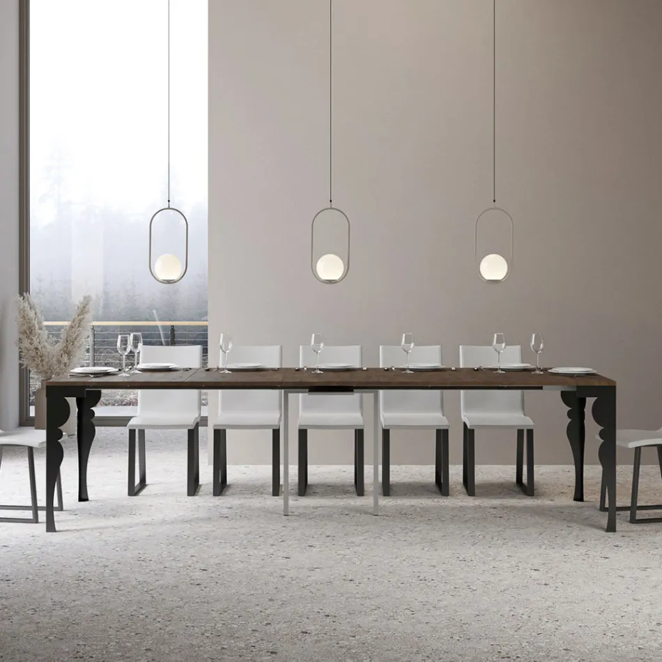 Console extensível moderno em madeira antracite e metal fabricado na Itália - Sassone Viadurini