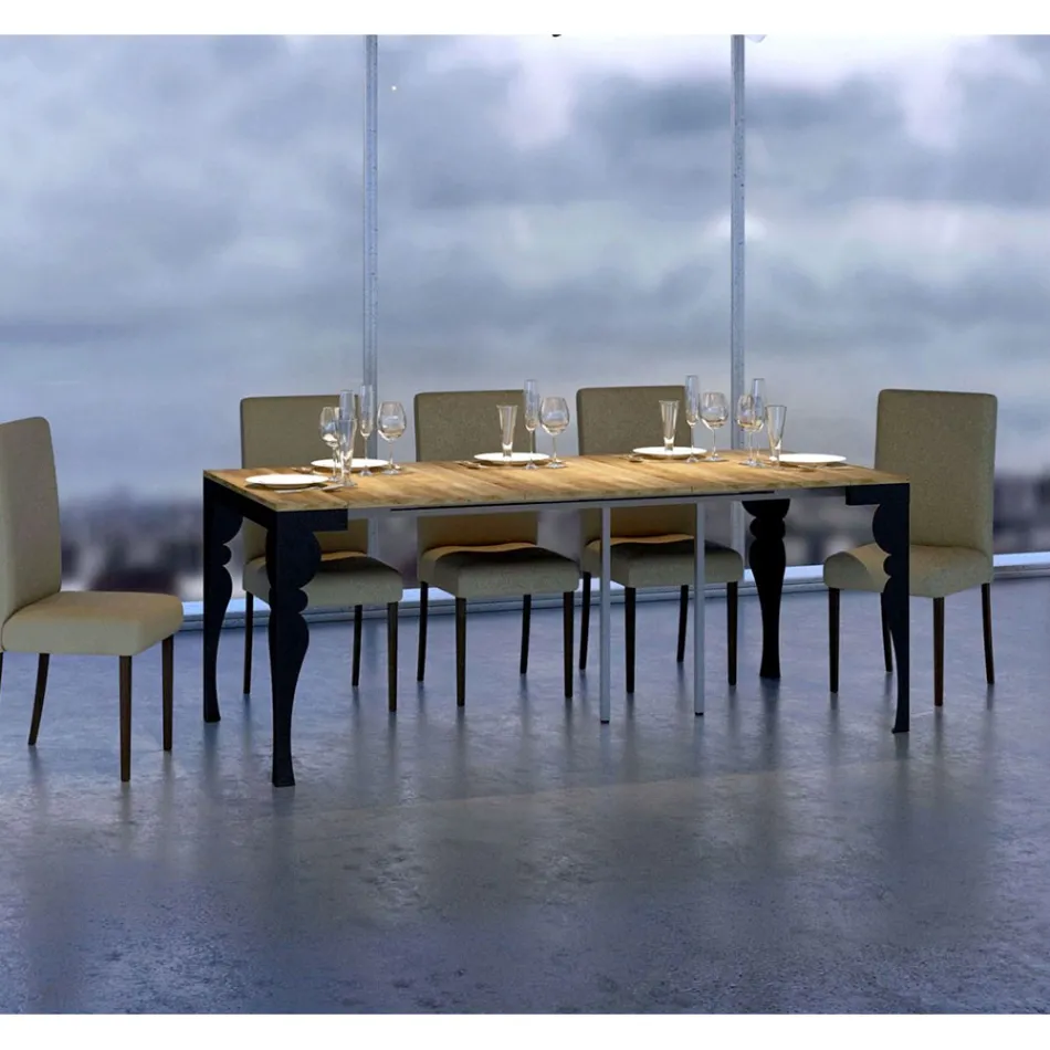 Console extensível moderno em madeira antracite e metal fabricado na Itália - Sassone Viadurini