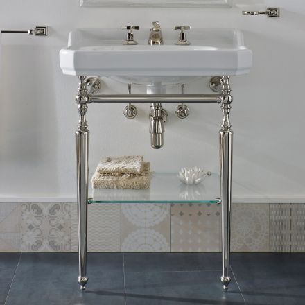 Console de banheiro de 65 cm de cerâmica com pés de metal fabricado na Itália Nausica Viadurini