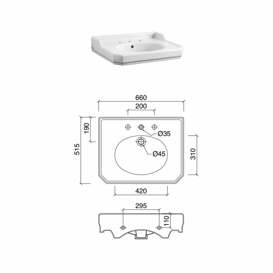 Console de banheiro de 65 cm de cerâmica com pés de metal fabricado na Itália Nausica Viadurini