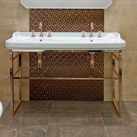Consola de banho L 135 cm com lavatório duplo em cerâmica com pés - Nausica Viadurini