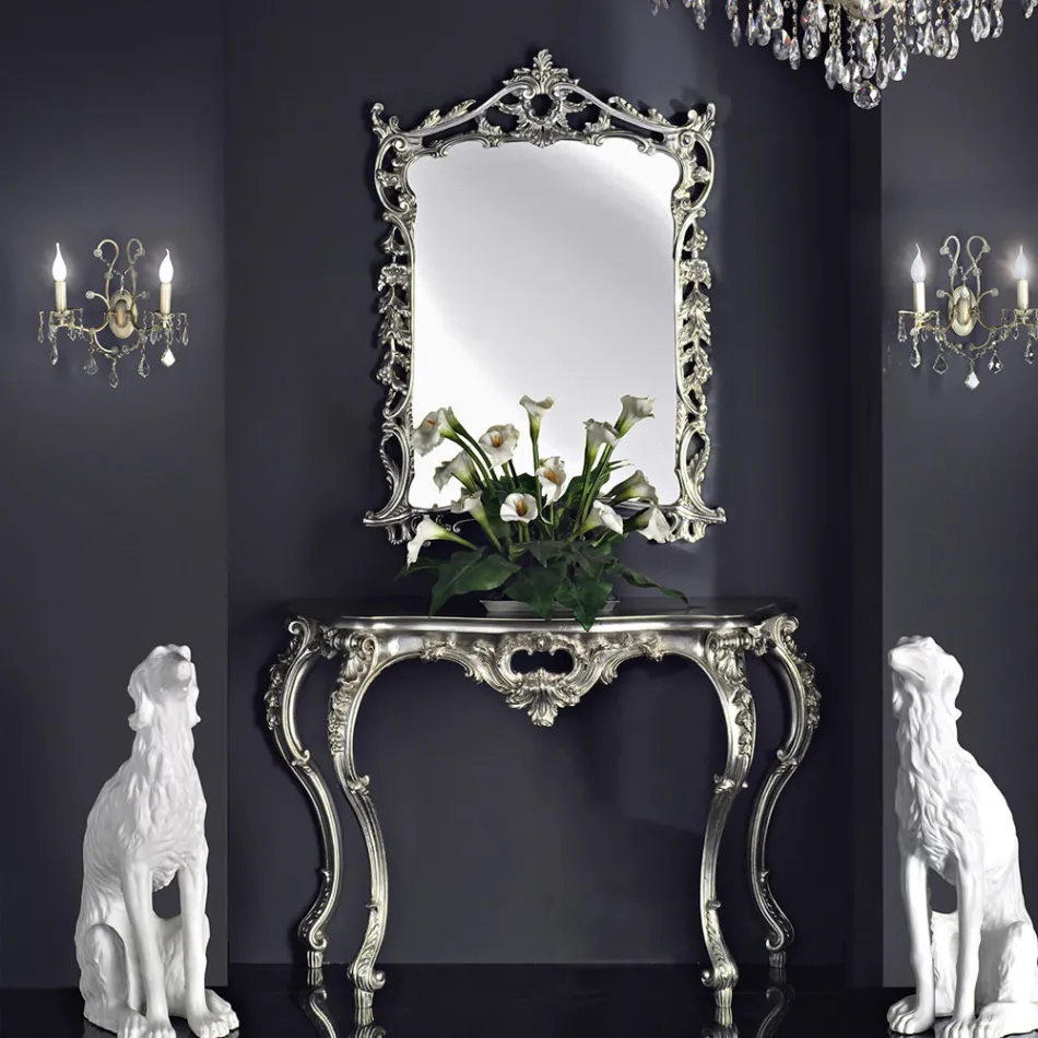 Mesa de consola com painel em MDF e decorações em várias cores, fabricada na Itália por Giacomo. Viadurini