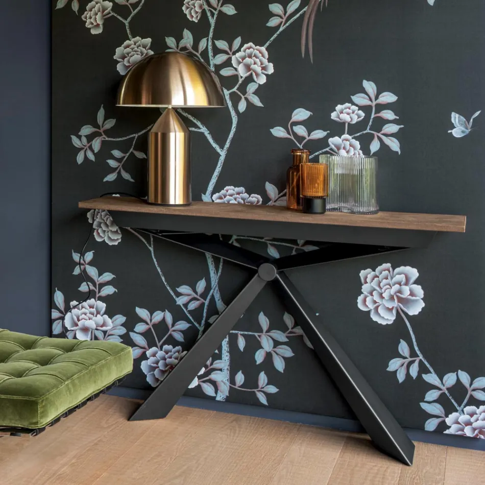 Consola com tampo efeito argamassa e base metálica fabricada em Itália - Timedio Viadurini