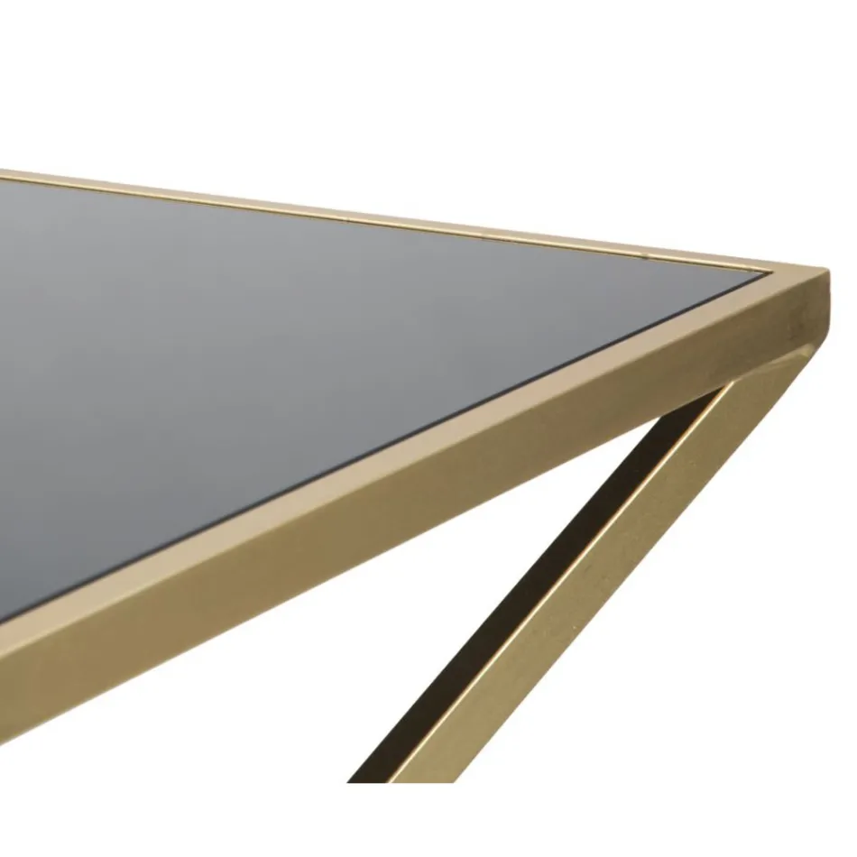 Console com Estrutura em Golden Metal e Tampo em Black Glass - Eritreia Viadurini