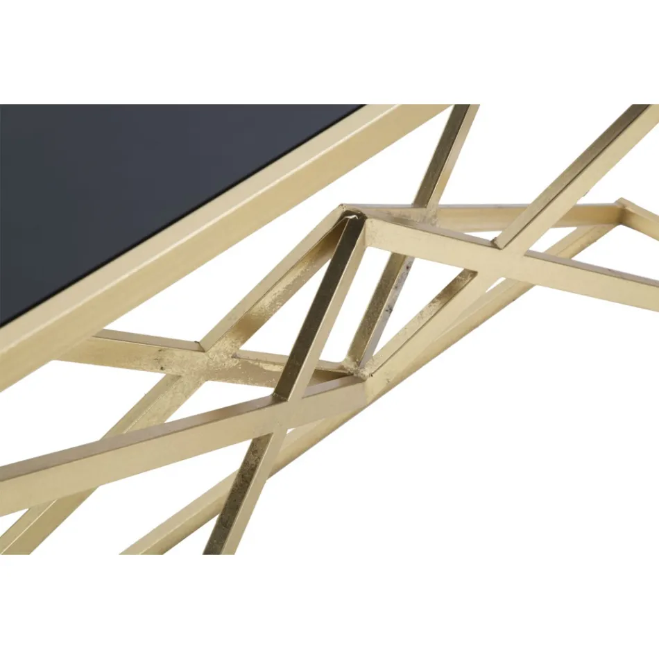 Console com Estrutura em Golden Metal e Tampo em Black Glass - Eritreia Viadurini