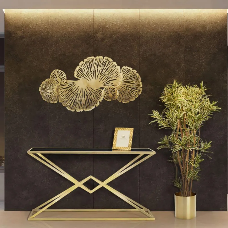 Console com Estrutura em Golden Metal e Tampo em Black Glass - Eritreia Viadurini