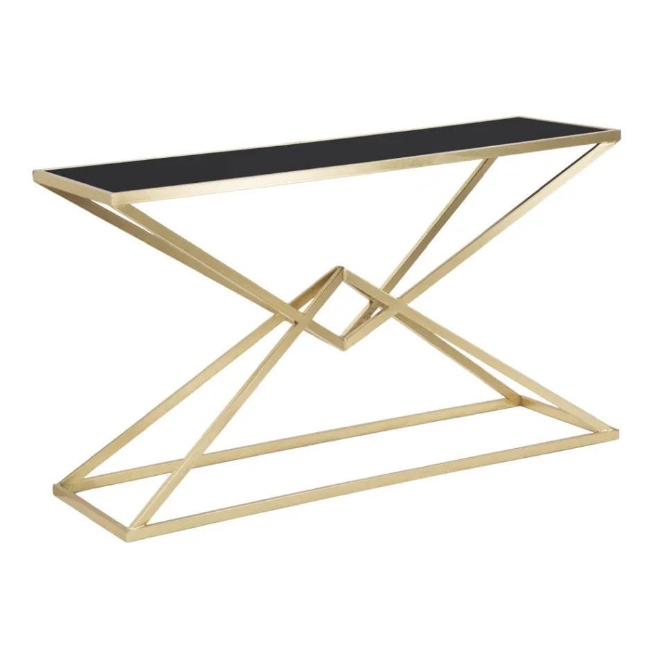 Console com Estrutura em Golden Metal e Tampo em Black Glass - Eritreia Viadurini