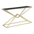 Console dourado com estrutura metálica e tampo de vidro preto - Eritreia
