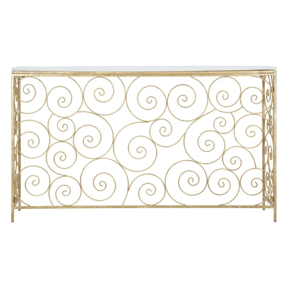Console de Entrada em Ferro com Acabamento Dourado e Tampo em Mármore - Carlotta Viadurini