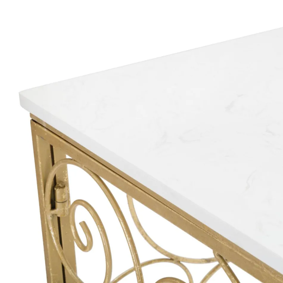 Console de Entrada em Ferro com Acabamento Dourado e Tampo em Mármore - Carlotta Viadurini