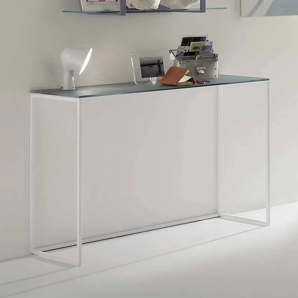 Console de metal para sala com tampo de cristal feito na Itália - Iridio Viadurini