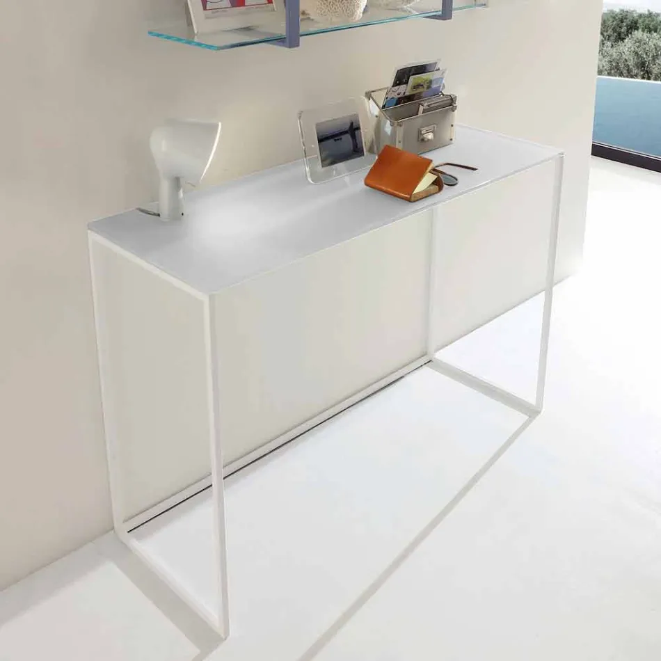 Console de metal para sala com tampo de cristal feito na Itália - Iridio Viadurini
