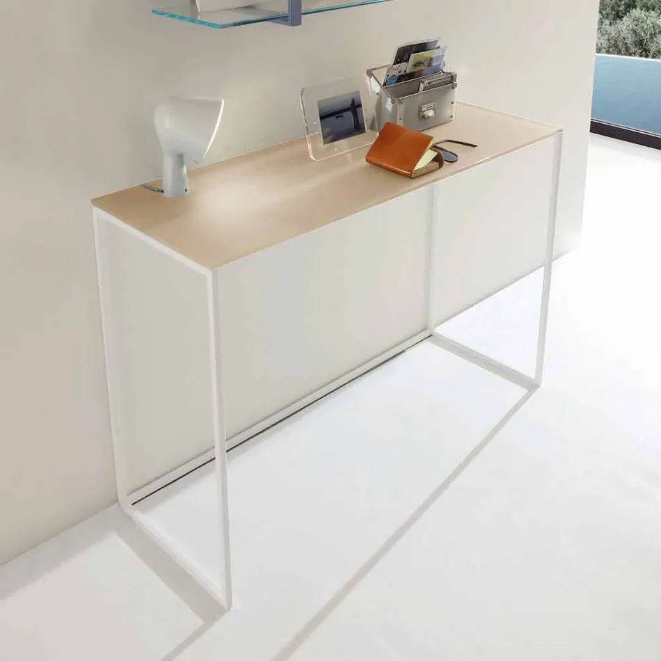 Console de metal para sala com tampo de cristal feito na Itália - Iridio Viadurini