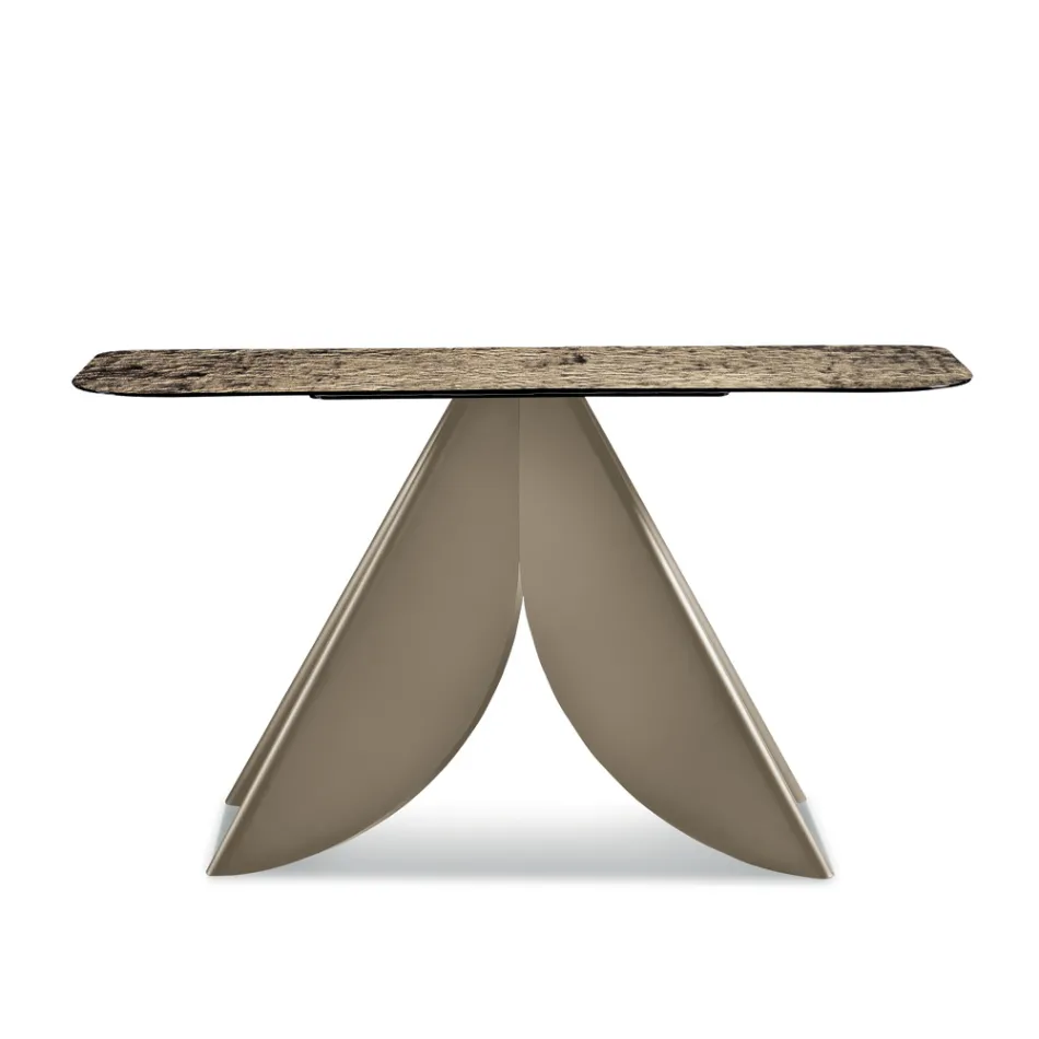 Mesa de console para sala de estar em metal com tampo de vidro martelado prateado - Cristina Viadurini