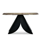 Mesa de console para sala de estar em metal com tampo de vidro martelado prateado - Cristina Viadurini