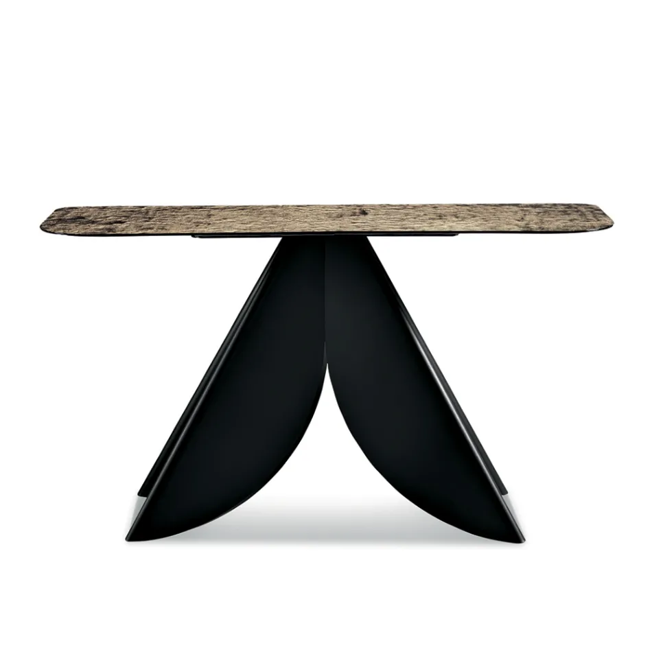 Mesa de console para sala de estar em metal com tampo de vidro martelado prateado - Cristina Viadurini