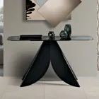 Mesa de console para sala de estar em metal com tampo de vidro martelado prateado - Cristina Viadurini