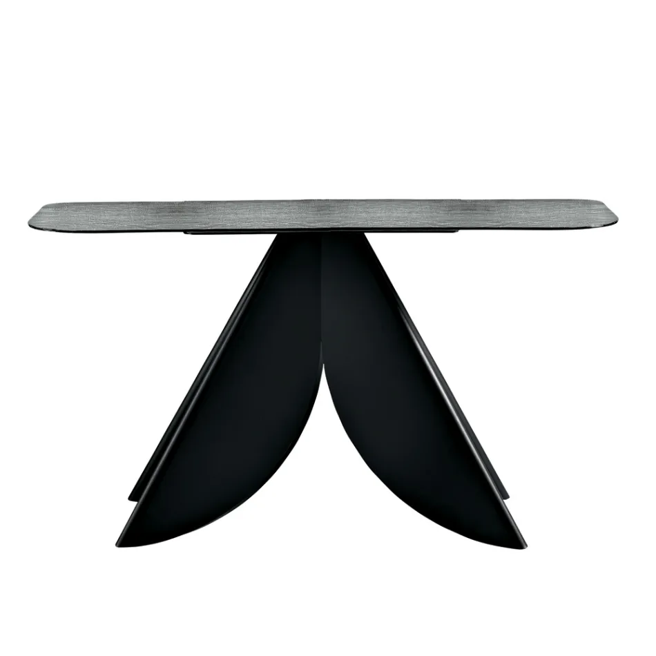 Mesa de console para sala de estar em metal com tampo de vidro martelado prateado - Cristina Viadurini