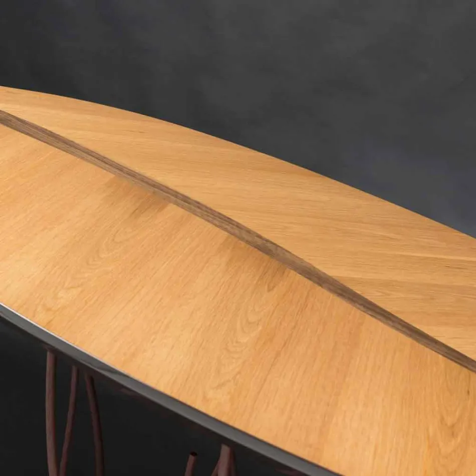 Consola de design com folheado de carvalho e artesanato de nogueira Fenice Viadurini