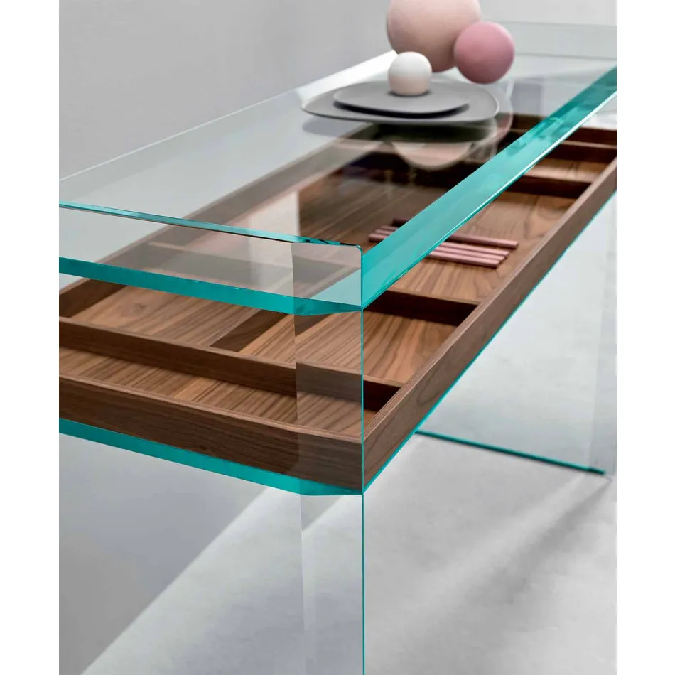Console de design em vidro extra-claro com bandeja Made in Italy - Imperative Viadurini
