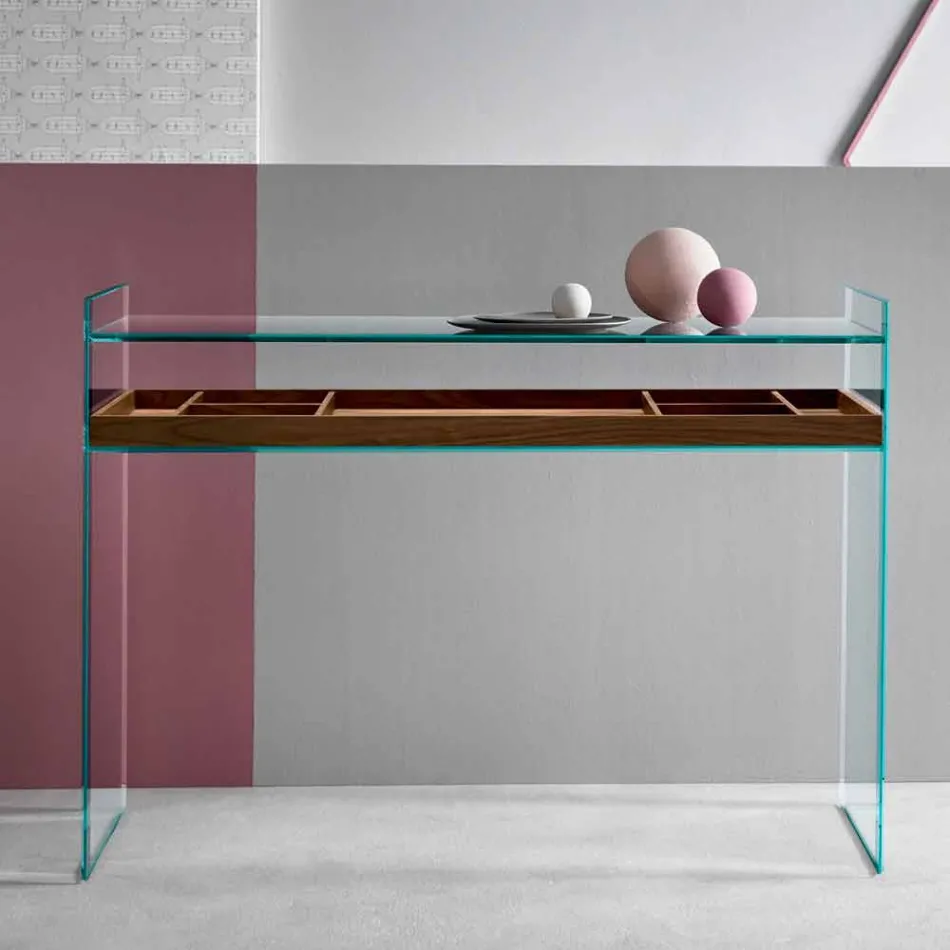 Console de design em vidro extra-claro com bandeja Made in Italy - Imperative Viadurini