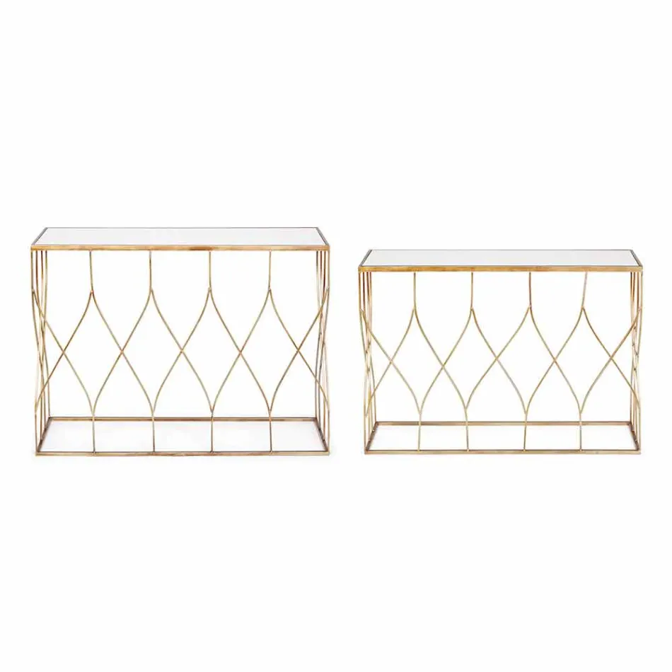 Console Elegante em Aço e Vidro de Design Moderno e Glamour 2 Peças - Irene Viadurini