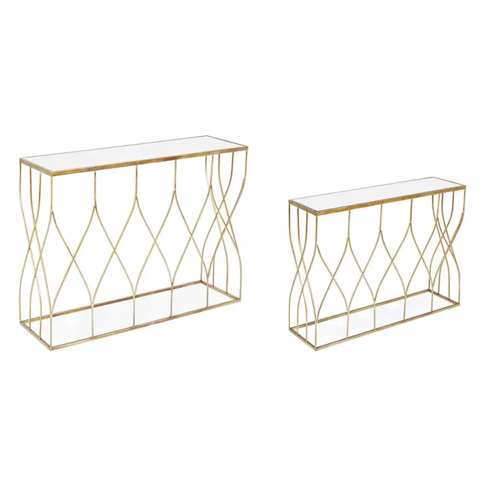 Console Elegante em Aço e Vidro de Design Moderno e Glamour 2 Peças - Irene Viadurini