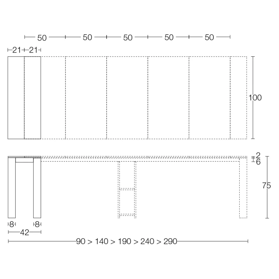 Console Extensível Externo com Base Metálica e Topo Hpl - Aghetto Viadurini