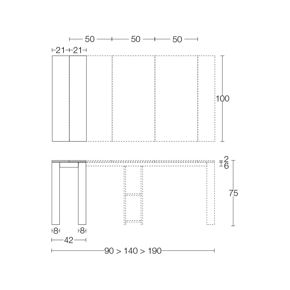 Console Extensível Externo com Base Metálica e Topo Hpl - Aghetto Viadurini
