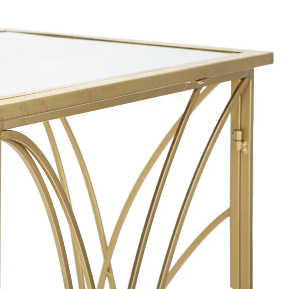Consola Fixa de Entrada em Ferro Dourado com Tampo Espelhado - Emilia Viadurini